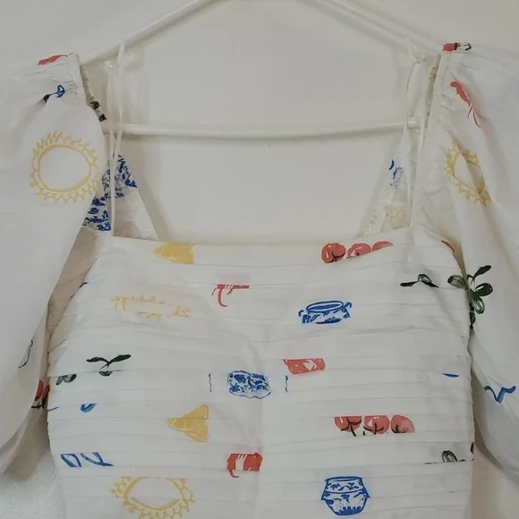 Abercrombie & Fitch Emerson Poplin Puff Sleeve Midi Dress Size XXST Novelty Prin - Picture 6 of 15